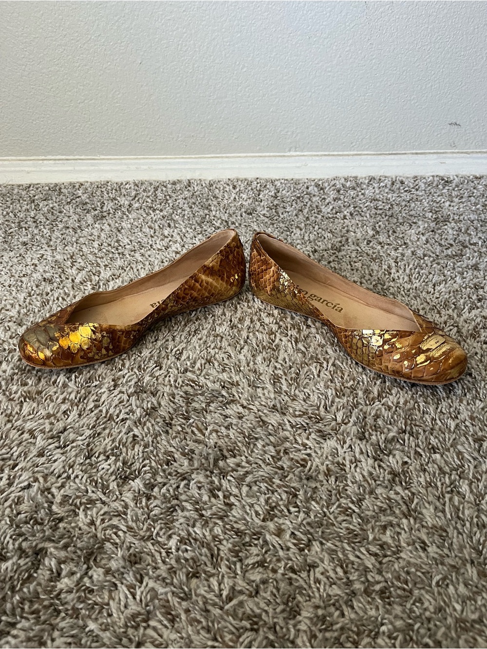Pedro Garcia Gold & Brown Python Ivette Ballet Flats Women's Size 38/8 US - Picture 7 of 12